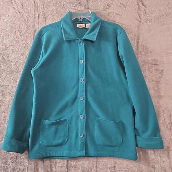 Classic Elements Women's sz M  Green Fleece Jacket button - Picture 1 of 9